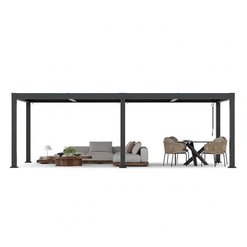 All-Aluminum Louvered Pergola 12 Ft X 24 Ft, Outdoor Pergola with Adjustable Louvered Roof, Reinforced Aluminum Frame, Integrated Drainage System, Hardtop Gazebo for Patio, Deck, Gray