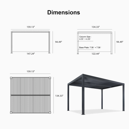Gray Louvered Pergola Outdoor Aluminum Pergola with Adjustable Roof for Patio Gray Hardtop Gazebo — product view 8
